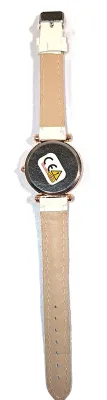 GLITTERY *9* LOVE *PINK 5* HEART* WATCH with BAND: (WHITE/Faux Leather 8¾") DIAL: (1¼" WHITE, Jeweled Rose Gold Beveled...