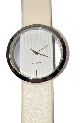 Sale Photo Thumbnail #140: WHITE "CLEAR DIAL" WATCH with BAND: (White/Faux Leather 8¾") DIAL: (2"  CLEAR + ROUND) BATTERY: Button 20 mm  *EXTRA BATTERY INCL.*
ALL ITEMS SHIPPED FREE