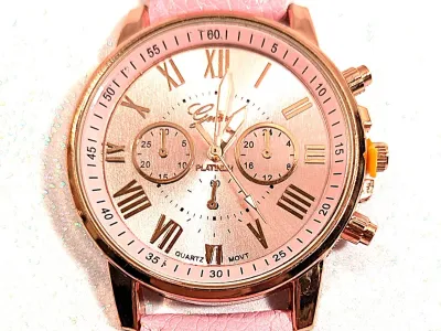 Sale Photo Thumbnail #27: PINK Double Dials WATCH + Luminescent Hands-BAND: (Pink 9" Faux Leather) DIAL: (1½" Pink, Round, Rose Gold Edge) BRAND: (Geneva) BATTERY: Button 20 mm  *EXTRA BATTERY INCL.*
ALL ITEMS SHIPPED FREE