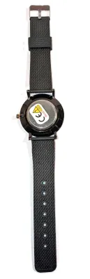 Classic Black WATCH with DIAL (1½", BLUE Minute Lines, Round + Black Frame) BAND: (Black 9½" Rubber) BRAND: (MSCXDK) BATTERY:...