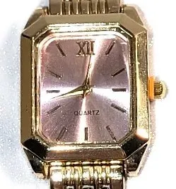 Sale Photo Thumbnail #202: PINK Colored DIAL WATCH with BAND: (Gold Tone Segments, 7") DIAL: (1" Pink + Rectangle) BATTERY: Button 20 mm  *EXTRA BATTERY INCL.*
ALL ITEMS SHIPPED FREE