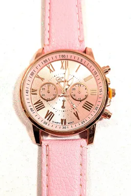 Sale Photo Thumbnail #26: PINK Double Dials WATCH + Luminescent Hands-BAND: (Pink 9" Faux Leather) DIAL: (1½" Pink, Round, Rose Gold Edge) BRAND: (Geneva) BATTERY: Button 20 mm  *EXTRA BATTERY INCL.*
ALL ITEMS SHIPPED FREE