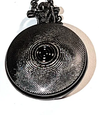 Sale Photo Thumbnail #96: Colorful "SUN & MOON" POCKET WATCH with Black Chain (30" L . Chain/Lobster Clasp) and BLACK Tone Case & Setting**EXTRA BATTERY INCLUDED**

Dial: Analog
Opening: Top-Push Knob
ALL ITEMS SHIPPED FREE