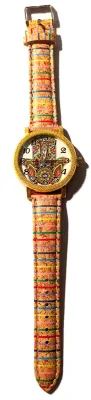"MULTICOLOR GRAPHIC DESIGN HAND" WATCH with BAND: (Multicolor STRIPED / Faux Leather 9") DIAL: (1½" Colorful Graphic...