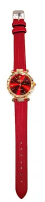 RED GLOSSY (Model 1295) WATCH with BAND: (RED/Rubber 8¾") DIAL: (1¼" RED, Jeweled Rose Gold Beveled Surround + ROUND) BRAND:...