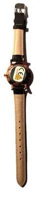 "UNADORNED SIMPLICITY DIAL" WATCH with BAND: (BLACK Faux Leather-Style) DIAL: (1" Luminescent Hands, WHITE with Rose Gold...