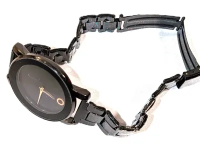 "UNADORNED SIMPLICITY DIAL" WATCH with BAND: (BLACK Metal-Style - SNAP-OVER CLASP (2½" Opening)) DIAL: (1¼" BLACK...