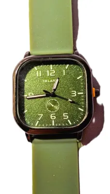 "SQUARE GREEN" WATCH with BAND: (GREEN / Rubber 9") DIAL: (1¼" Luminescent Hands, Black Surround, SQUARE) BRAND:...