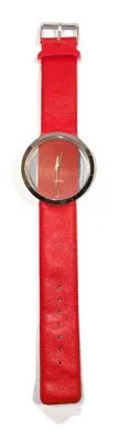 Sale Photo Thumbnail #150: RED "CLEAR DIAL" WATCH with BAND: (Red/Faux Leather 8¾") DIAL: (2"  CLEAR + ROUND) BATTERY: Button 20 mm  *EXTRA BATTERY INCL.*
ALL ITEMS SHIPPED FREE