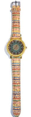 Sale Photo Thumbnail #237: "GREEN & BEIGE CURLS" WATCH with BAND: (Multicolor STRIPED / Faux Leather 9") DIAL: (1½"  Graphic Design with Gold Color Surround  + ROUND) BATTERY: Button 20 mm  *EXTRA BATTERY INCL.*
ALL ITEMS SHIPPED FREE
