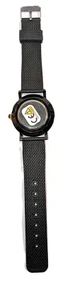Classic Black WATCH with DIAL (1½", ORANGE Minute Lines, Round + Black Frame) BAND: (Black 9½" Rubber) BRAND: (MSCXDK) BATTERY:...