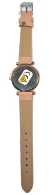 GLITTERY *9* LOVE *PINK 5* HEART* WATCH with BAND: (TAN/Faux Leather 8¾") DIAL: (1¼" BLACK, Jeweled Rose Gold Beveled Surround...