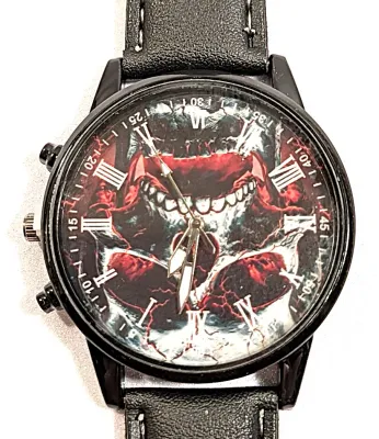 Sale Photo Thumbnail #105: RED & BLACK "SKULL" WATCH + Luminescent Hands-BAND: (Black 9" Faux Leather) DIAL: (1½" Black, Round, Black Edge) BATTERY: Button 20 mm  *EXTRA BATTERY INCL.*
ALL ITEMS SHIPPED FREE