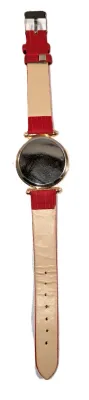 GLITTERY *I LOVE YOU* RED HEART WATCH with BAND: (RED/Rubber 8¾") DIAL: (1¼" BLACK, Jeweled Rose Gold Beveled Surround + ROUND)...