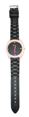 Sale Photo Thumbnail #241: PINK & BLACK WATCH with BAND: (Black with "Rolls" / Rubber 9") DIAL: (1½"  Pink Hour Hands, Black with Pink Surround  + ROUND) BATTERY: Button 20 mm  *EXTRA BATTERY INCL.*
ALL ITEMS SHIPPED FREE