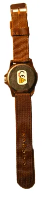 *BROWN SPORTS" WATCH with BAND: (BROWN/Canvas 9") DIAL: (1½" Brown, Acrylic Surround + ROUND) BRAND: (GEMIUS) BATTERY:...
