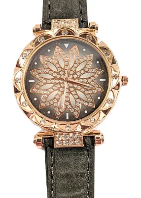 Sale Photo Thumbnail #243: "ROSE GOLD JEWELED STAR DIAL" WATCH with BAND: (Black / Faux Leather 9") DIAL: (1¼"   Jeweled Rose Gold Beveled Surround  + ROUND ) BATTERY: Button 20 mm  *EXTRA BATTERY INCL.*
ALL ITEMS SHIPPED FREE