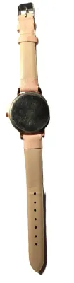 "PINK & WHITE BUTTERFLIES" WATCH with BAND: (LIGHT PINK / Faux Leather 9") DIAL: (1½" Pink & White +Rose Gold...