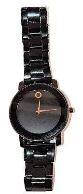 "UNADORNED SIMPLICITY DIAL" WATCH with BAND: (BLACK Metal-Style - SNAP-OVER CLASP (2½" Opening)) DIAL: (1¼" BLACK...