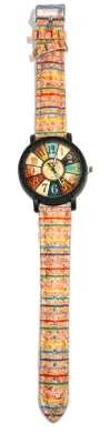 "MULTICOLOR NUMBER BOXES" WATCH with BAND: (Multicolor STRIPED / Faux Leather 9") DIAL: (1½" Colorful Numbers +...