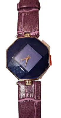 Sale Photo Thumbnail #152: "TILTED SQUARE ON DEEP BLUE HEXAGON" WATCH with BAND: (Purple/Faux Leather 8¾") DIAL: (1¼" Deep Blue + Purple + HEXAGON) BATTERY: Button 20 mm *EXTRA BATTERY INCL.*
ALL ITEMS SHIPPED FREE