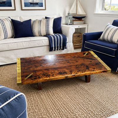 1015 S.S. Ernie Pyle 1945 Troop Ship Wood & Brass Coffee Table