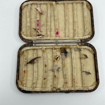 1054 Vintage Hardy Bros. Neroda Bakelite Fly Box with Trout Flies