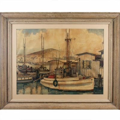 107 Gordon Hope Grant (1875-1962) Watercolor of Boat at Dock Scene