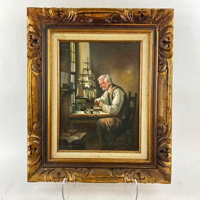 955 Framed Maritime "Model Ship builder " Painting by Llyod Garrison