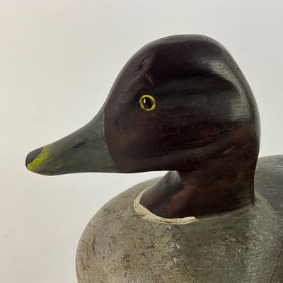 1021 Vintage Hand-Carved Drake Redhead Duck Working Decoy, Initialed “GEH