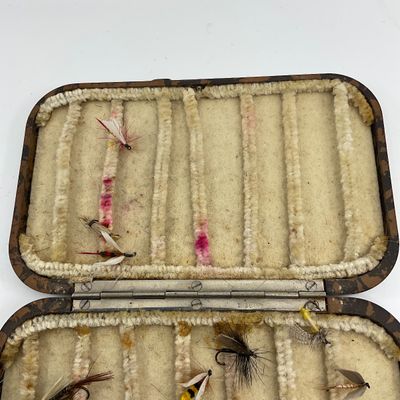 1054 Vintage Hardy Bros. Neroda Bakelite Fly Box with Trout Flies