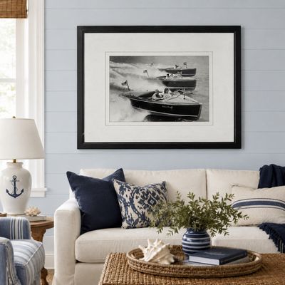 1017 Large Black and White Chris craft Photograph Framed Print