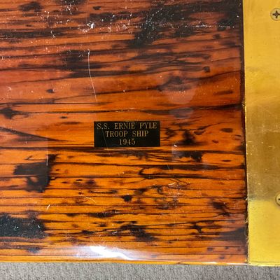 1015 S.S. Ernie Pyle 1945 Troop Ship Wood & Brass Coffee Table