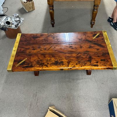 1015 S.S. Ernie Pyle 1945 Troop Ship Wood & Brass Coffee Table