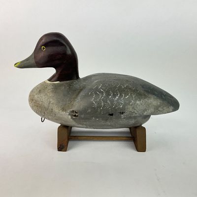 1021 Vintage Hand-Carved Drake Redhead Duck Working Decoy, Initialed “GEH