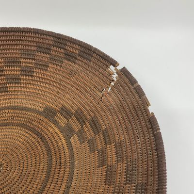 1025 Vintage Handwoven Coiled Basket with Geometric Design