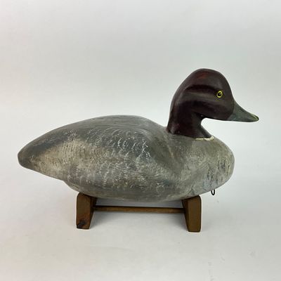 1021 Vintage Hand-Carved Drake Redhead Duck Working Decoy, Initialed “GEH