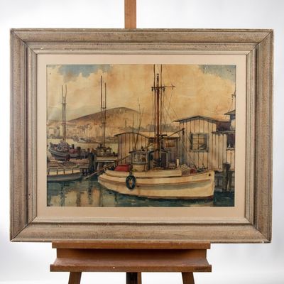 107 Gordon Hope Grant (1875-1962) Watercolor of Boat at Dock Scene