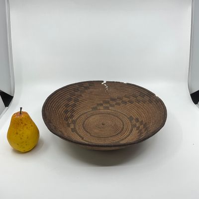 1025 Vintage Handwoven Coiled Basket with Geometric Design