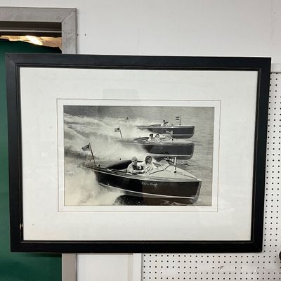 1017 Large Black and White Chris craft Photograph Framed Print