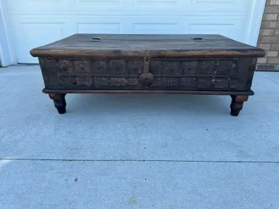 Spanish Colonial Style Carved Wooden Blanket Chest Coffee Table Trunk
