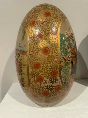 Large Hand Painted Satsuma Style Porcelain Vase – Geisha & Floral Design