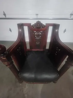 Antique Victorian Renaissance Revival Carved Hall Armchair with Casters