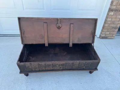 Spanish Colonial Style Carved Wooden Blanket Chest Coffee Table Trunk