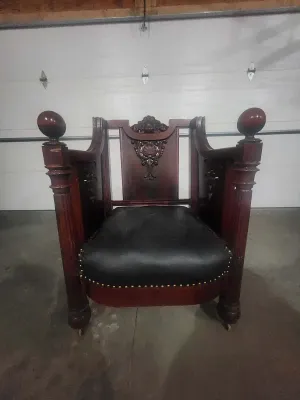 Antique Victorian Renaissance Revival Carved Hall Armchair with Casters