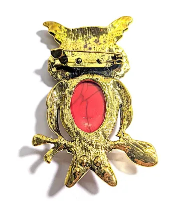 **NEW ARRIVAL** Vintage-Style "RED BELLY OWL (2½" x 1¾") with "Crackled" Oval Red Belly, Black Eye Stones and...