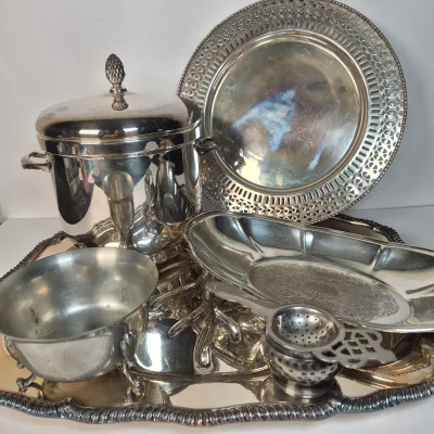 LOT 358L: Silverplate Servingware Collection-W&S Blackinton, Sheffield, Garden Pewter & More