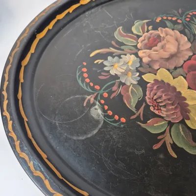 LOT 364D: Vintage Metal Toleware Trays, Folk Art Wall Hanging, Brass Box by Colony Metalsmiths of Virginia & More