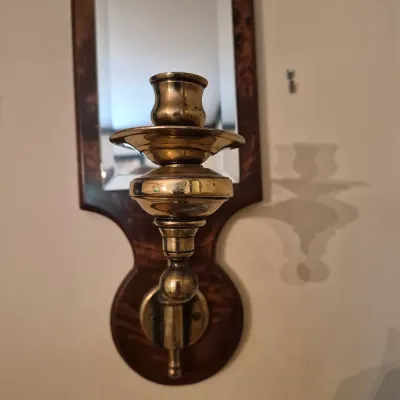 LOT 352L: Vintage Knob Creek Mahogany & Brass Mirrored Wall Sconce