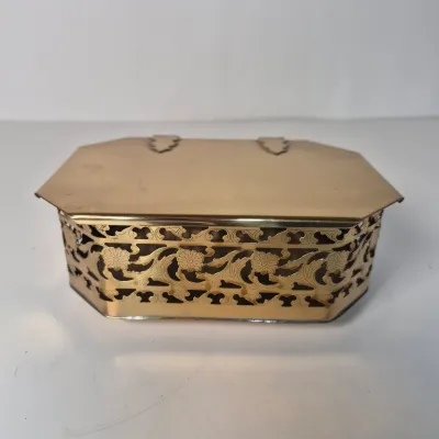 LOT 364D: Vintage Metal Toleware Trays, Folk Art Wall Hanging, Brass Box by Colony Metalsmiths of Virginia & More